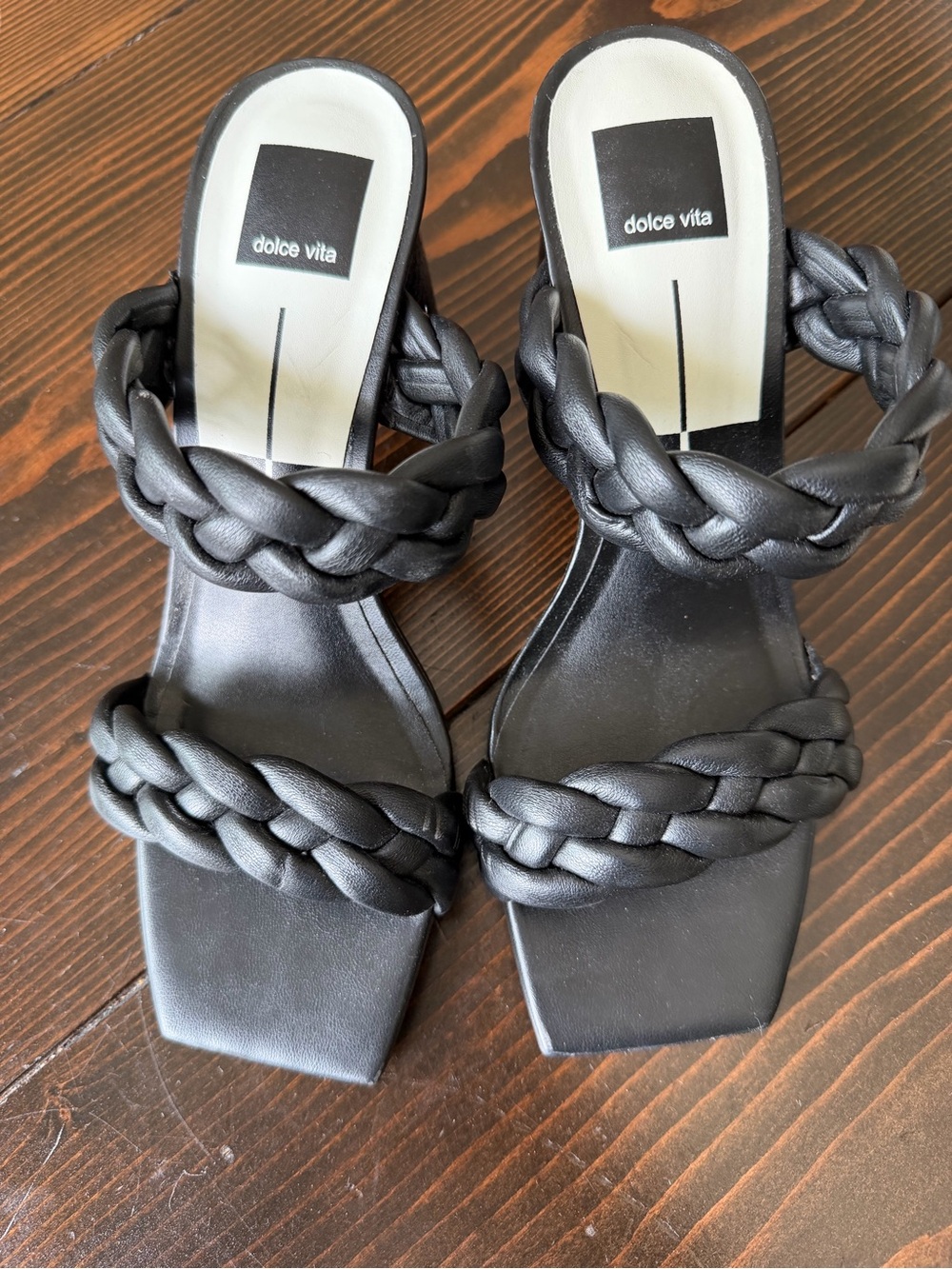 Dolce Vita Black Braided Square-Toe Heeled Sandals